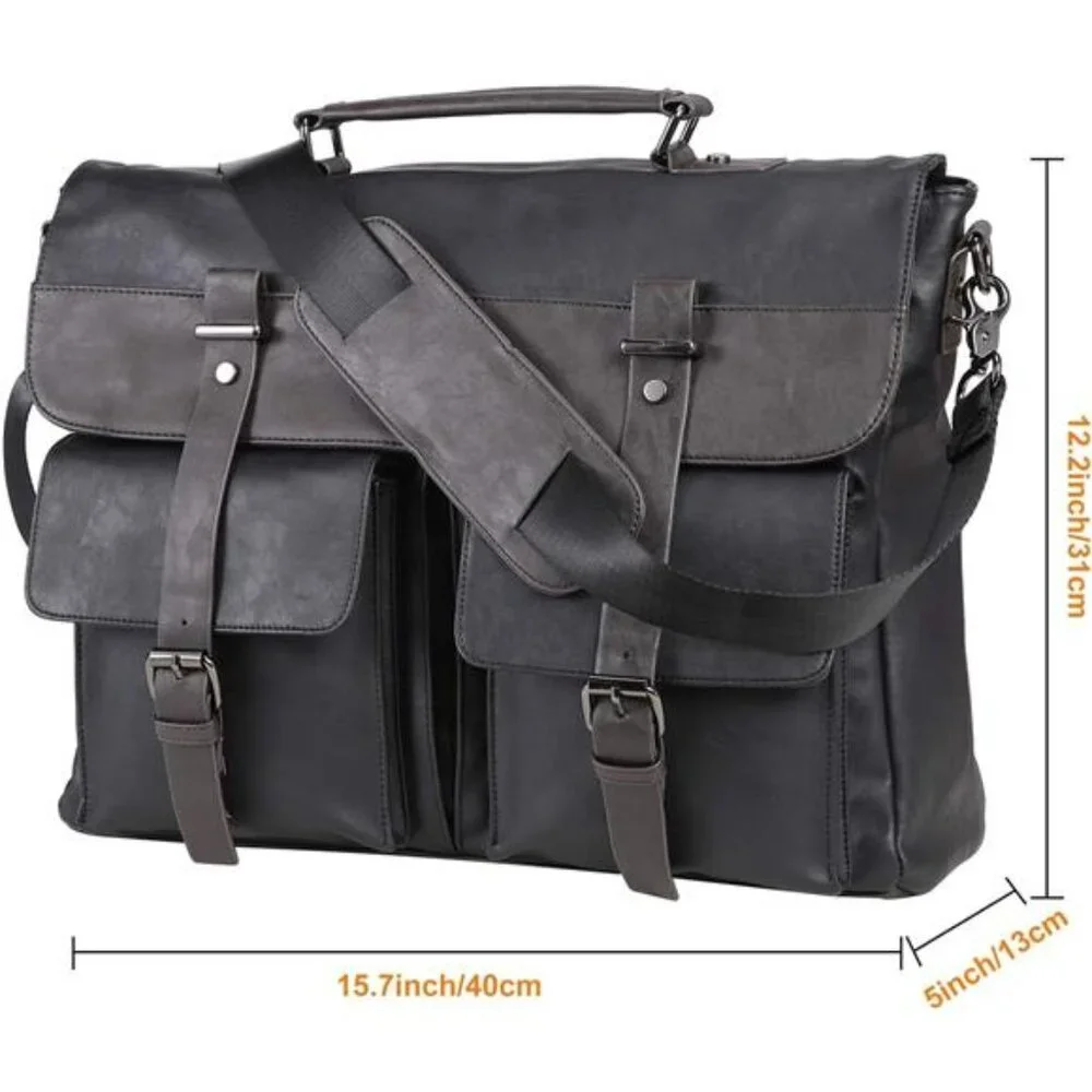 Leather Messenger Bag for Men, 15.6 Inch Vintage Laptop Bag Briefcase Satchel